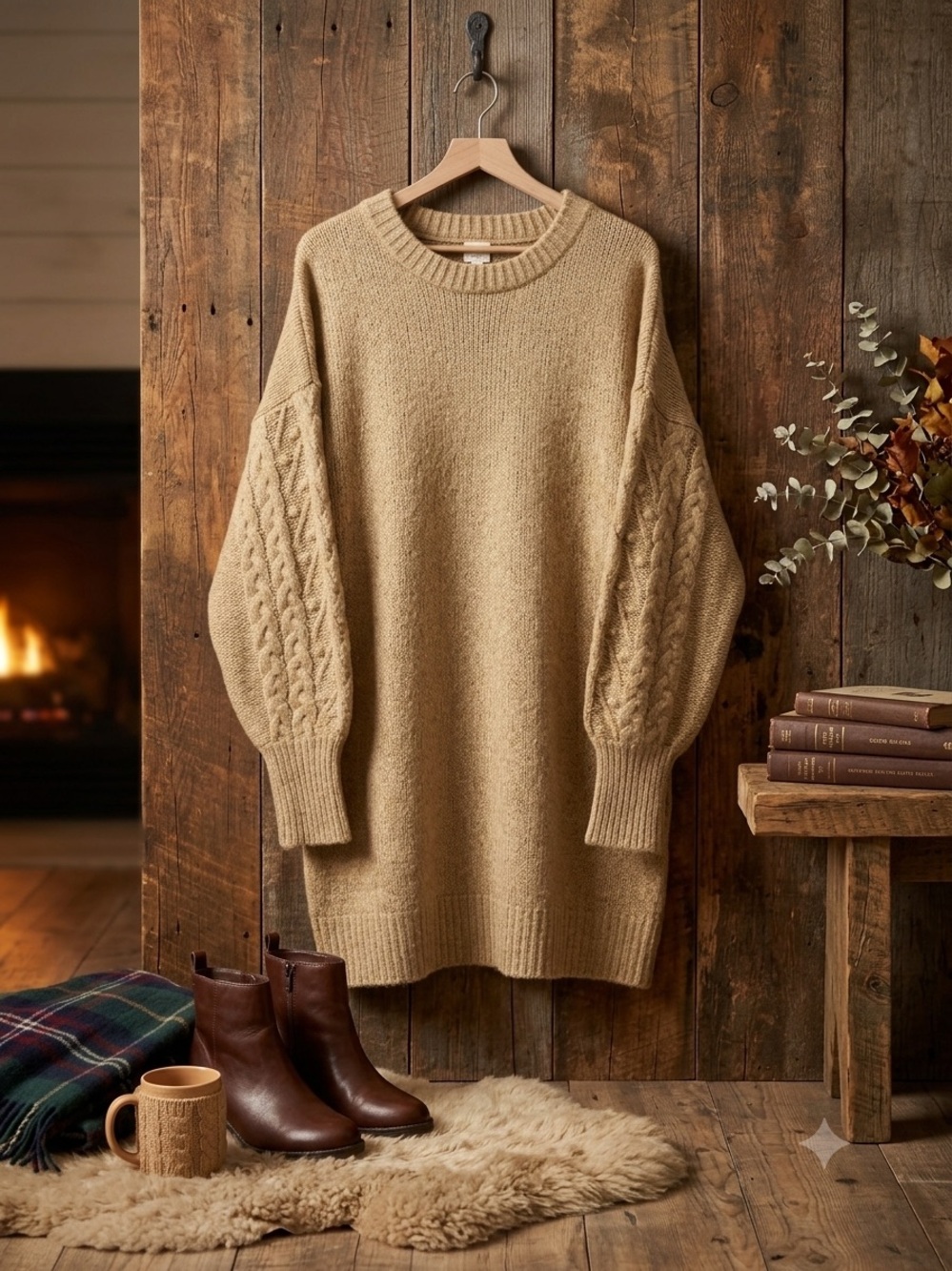A New Day | Knit Cable-Sleeve Sweater Dress (XL)